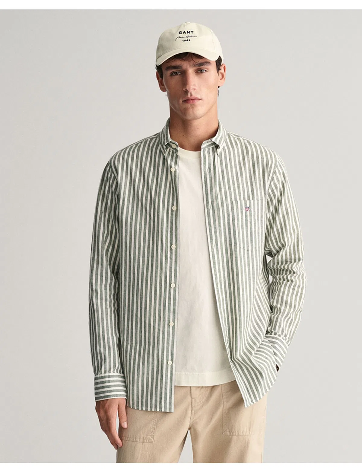 Camisa de Linho Riscas Regular Fit Verde