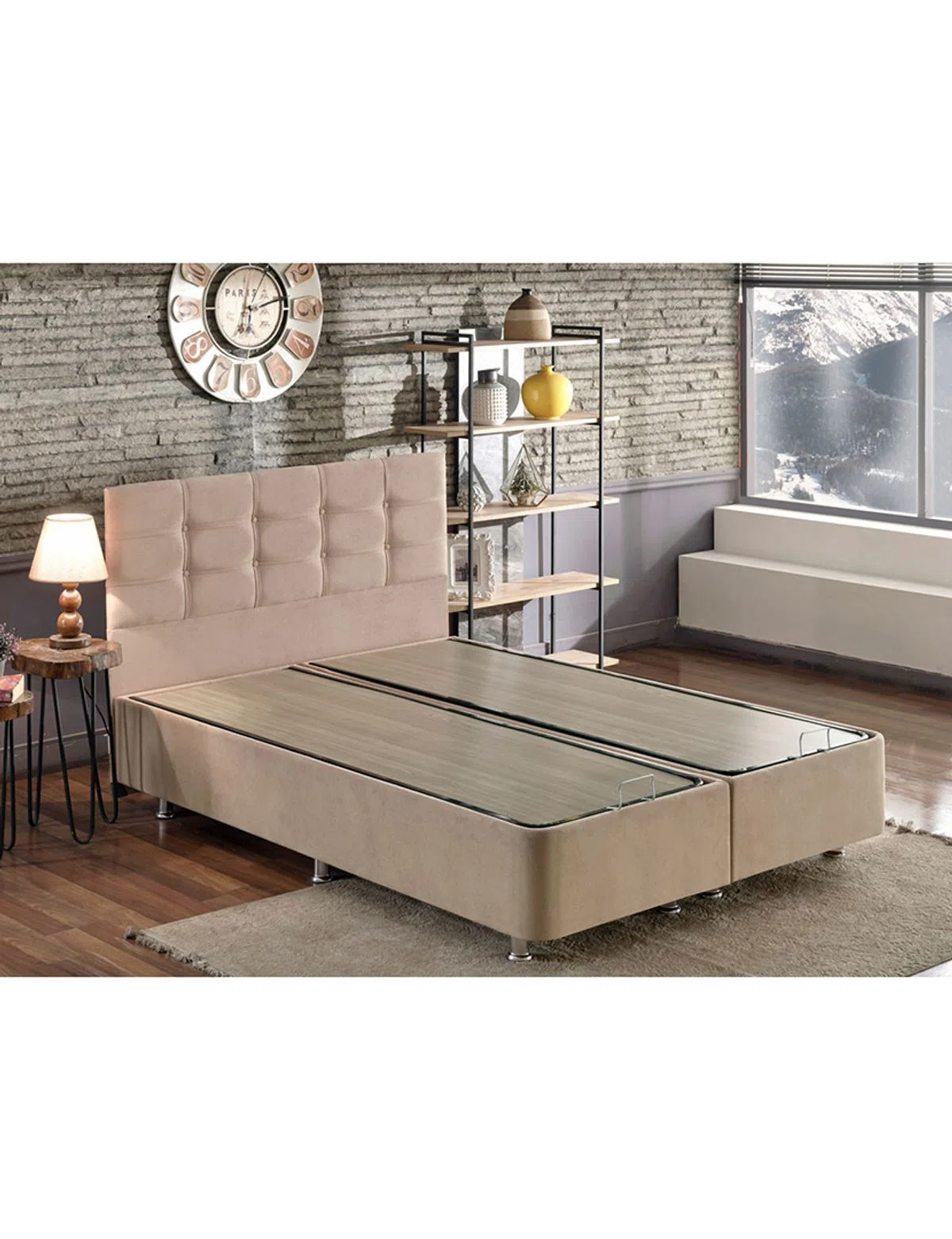 Base de cama e cabeceira para cama individual castanho claro