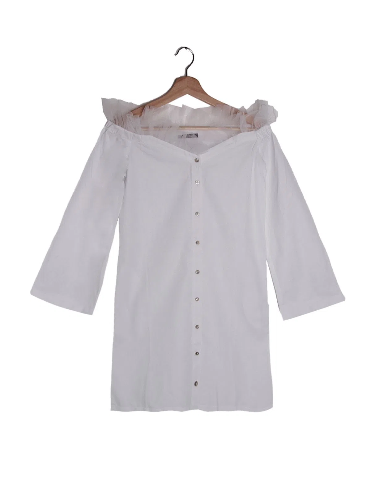 Vestido Curto Folhos Branco