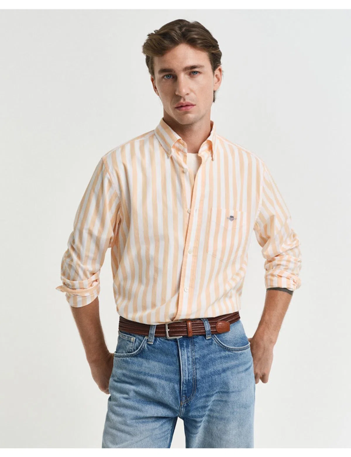 Camisa de manga comprida clássica riscas Laranja