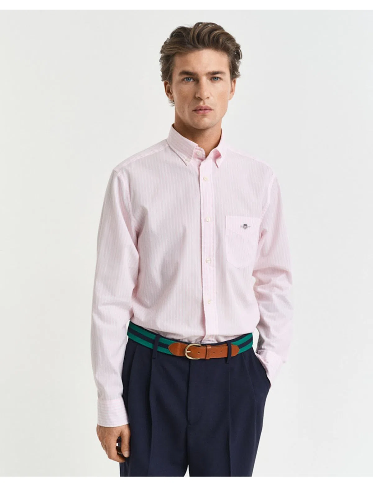 Camisa de manga comprida clássica riscas Rosa