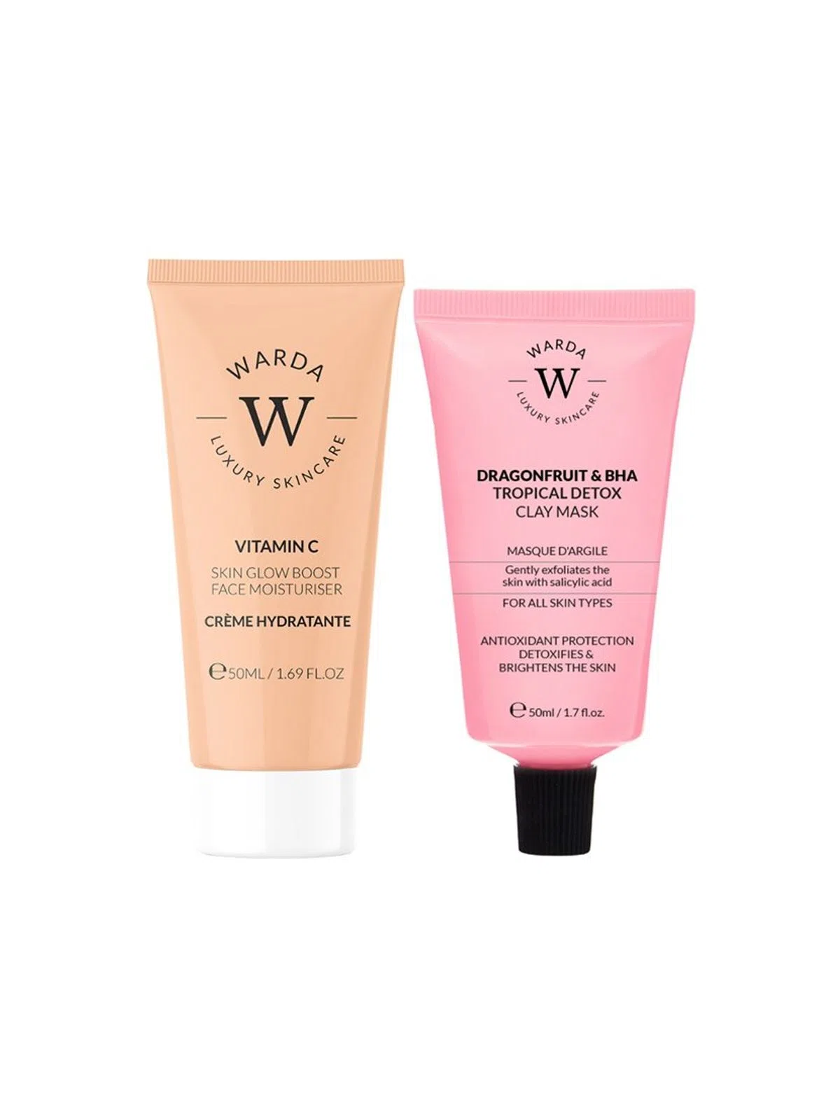 Hidratante Facial Vitamina C 50ml + Máscara de Argila Detox Tropical Pitaya e BHA 50ml
