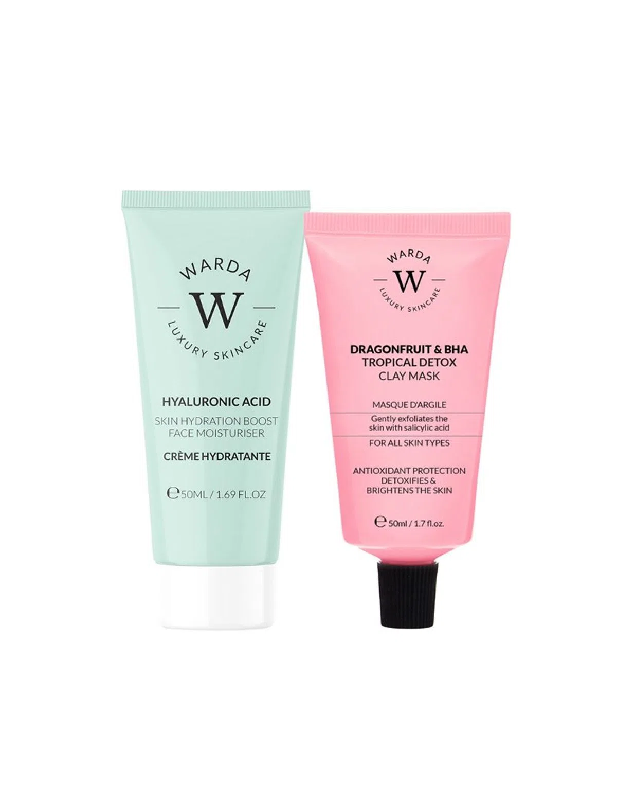 Hidratante Facial Ácido Hialurônico 50ml + Máscara de Argila Detox Tropical Pitaya e BHA 50ml