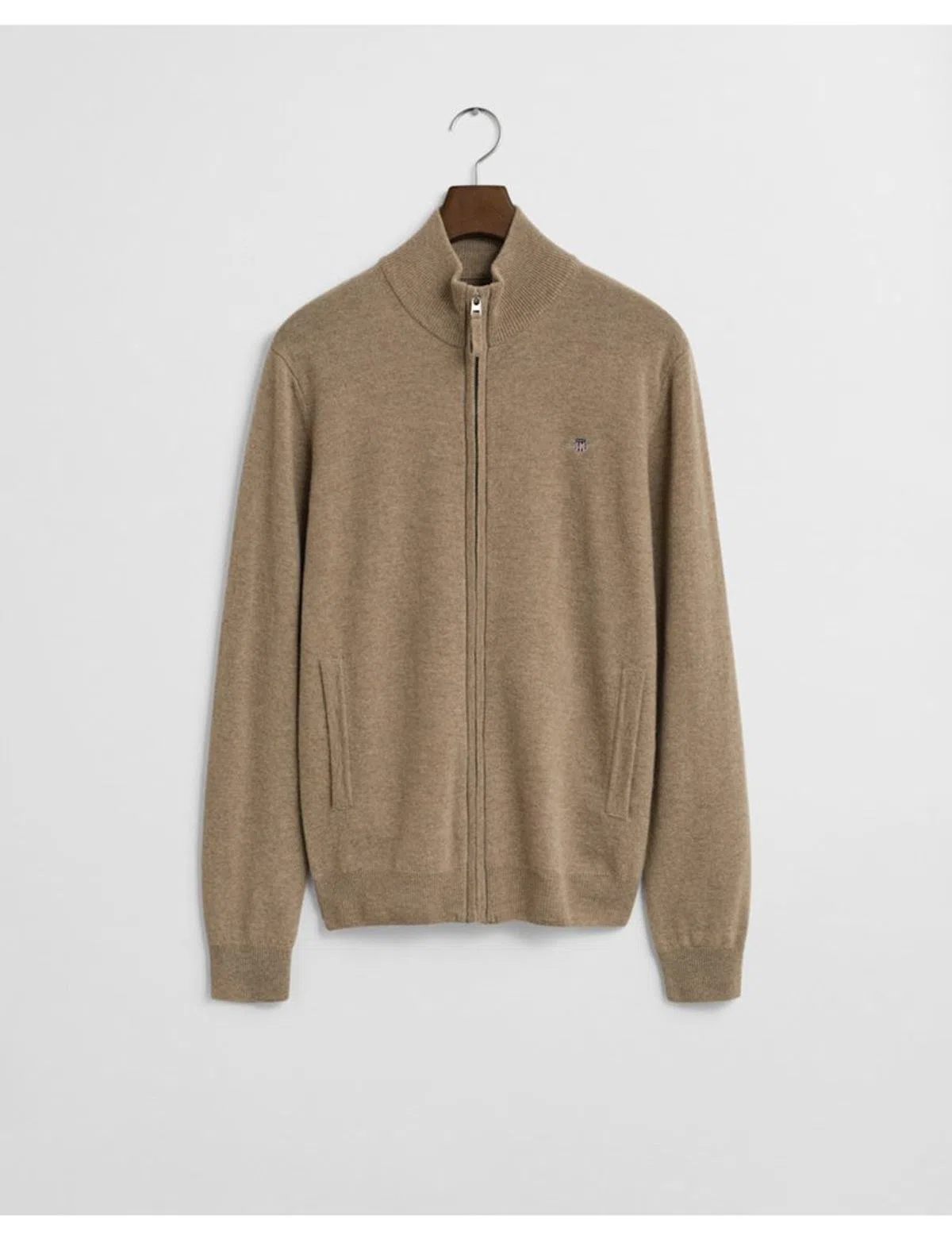 Fine Wool Cardigan with Beige Zip