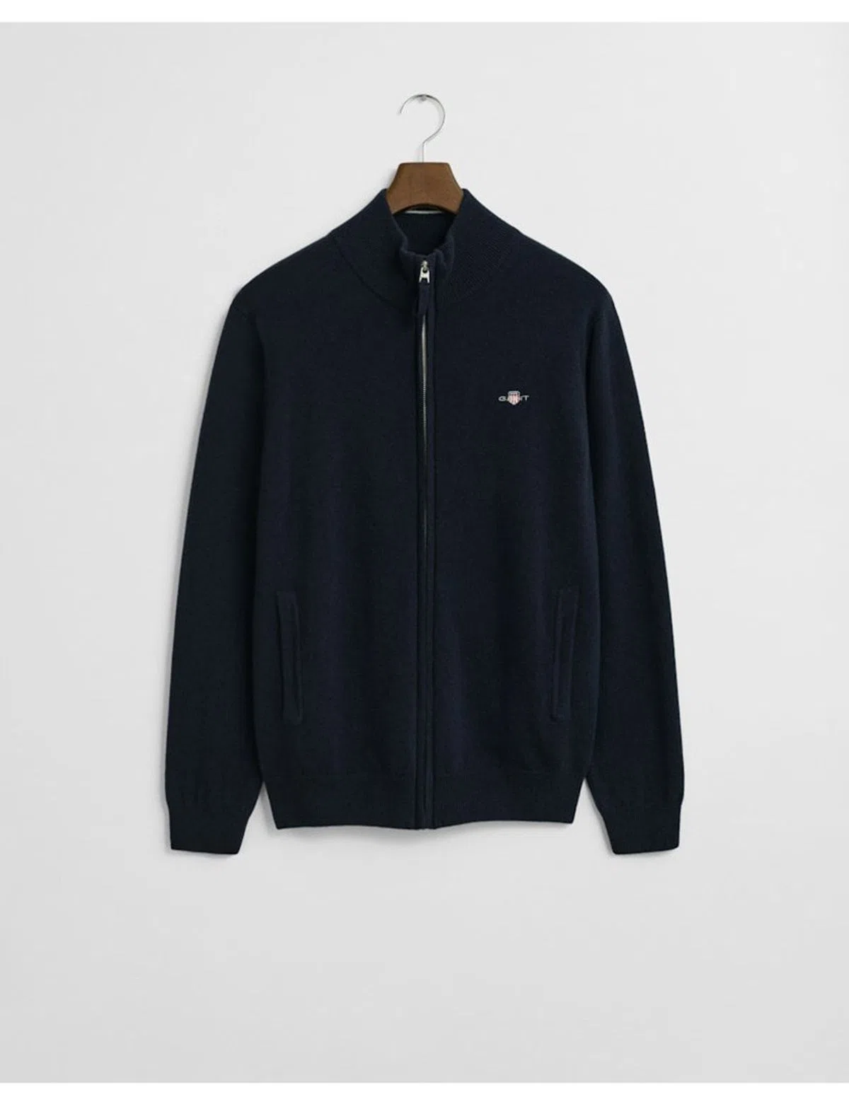 Fine wool cardigan with blue zip