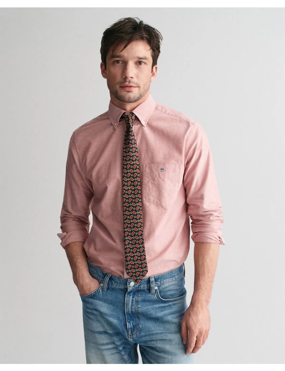 Camisa de manga comprida clássica oxford Vermelho