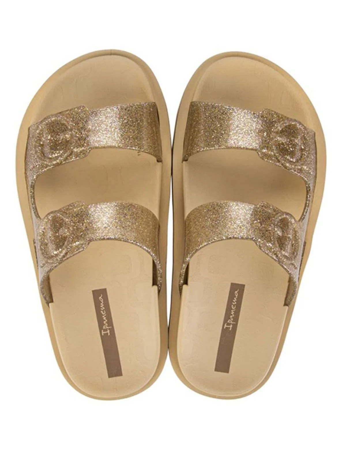Chinelos Follow Print Kids Bege Glitter