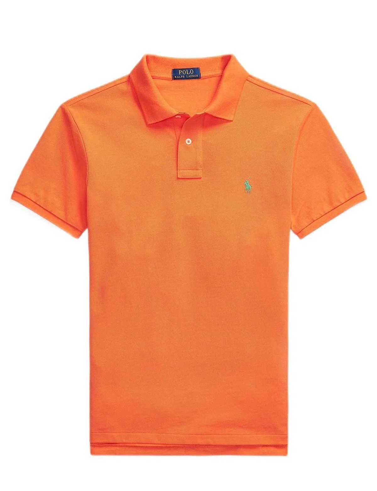 Pólo Slim Fit Laranja Logotipo Verde