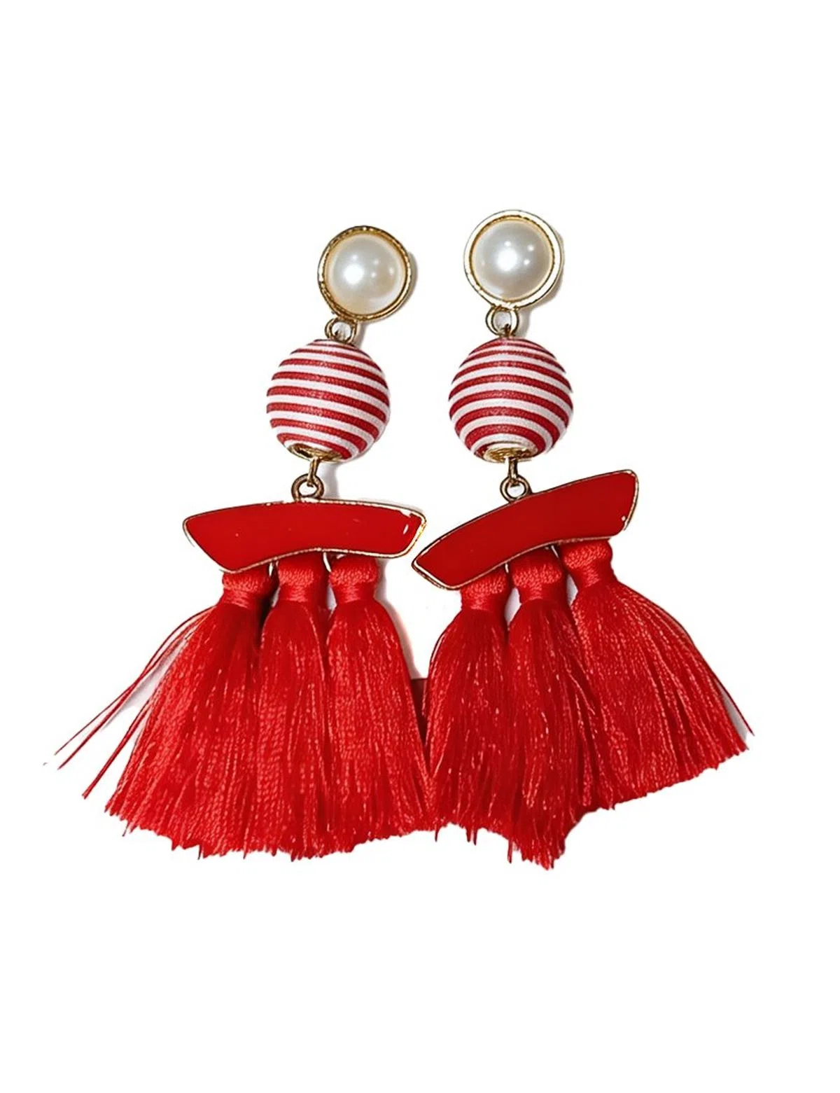 Pearl Earrings with Red Pendant
