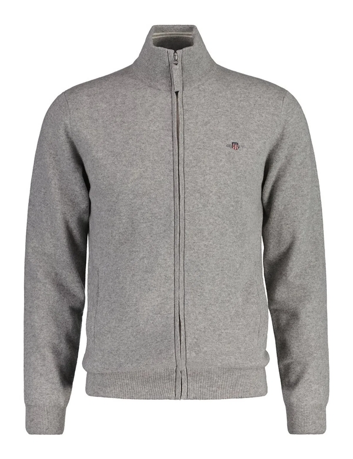 Fine Wool Cardigan with Zipper Grey