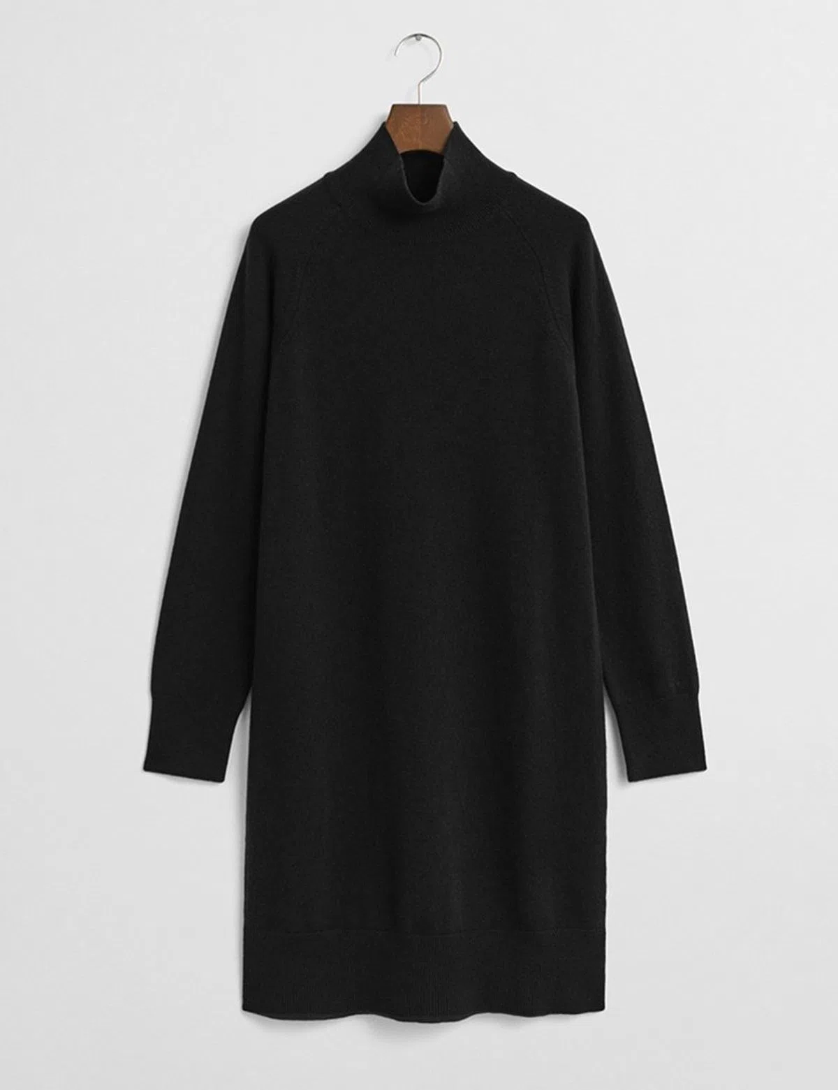 High Neck Knit Dress in Black Wool