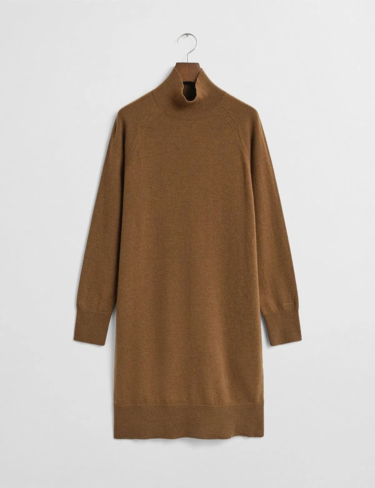 Beige High Neck Knitted Dress