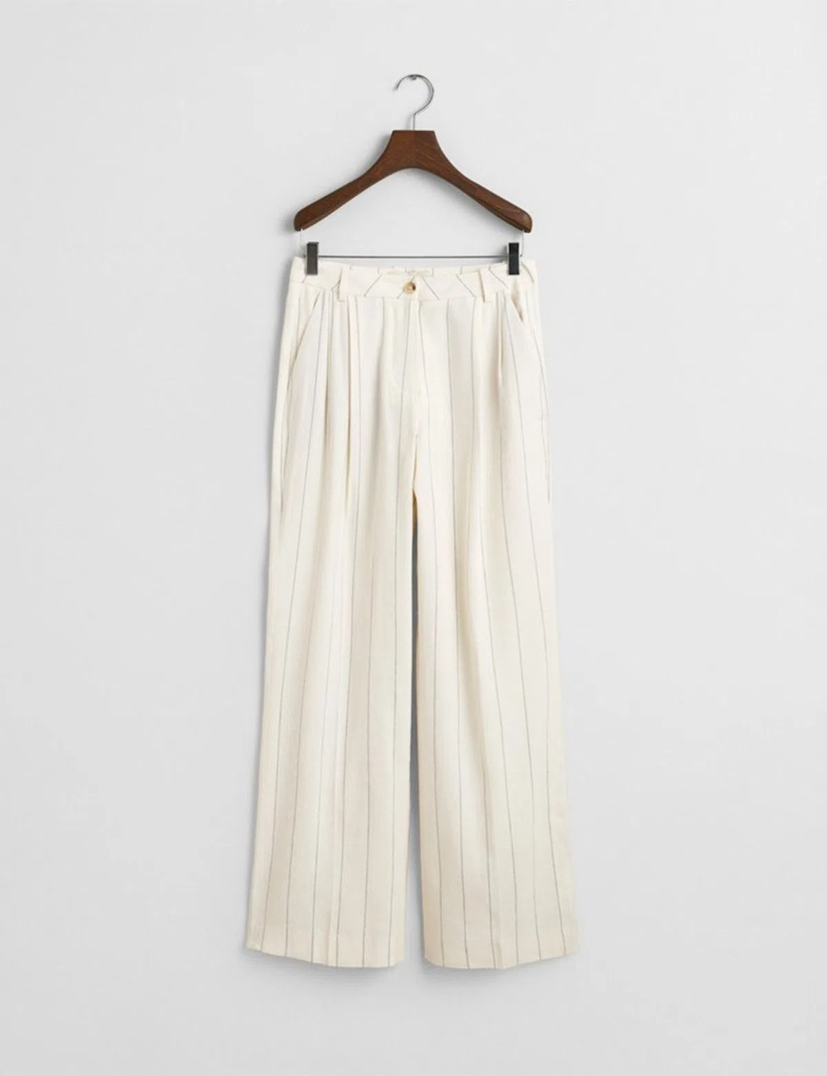 Calças Tailored Pleated Linen Bege