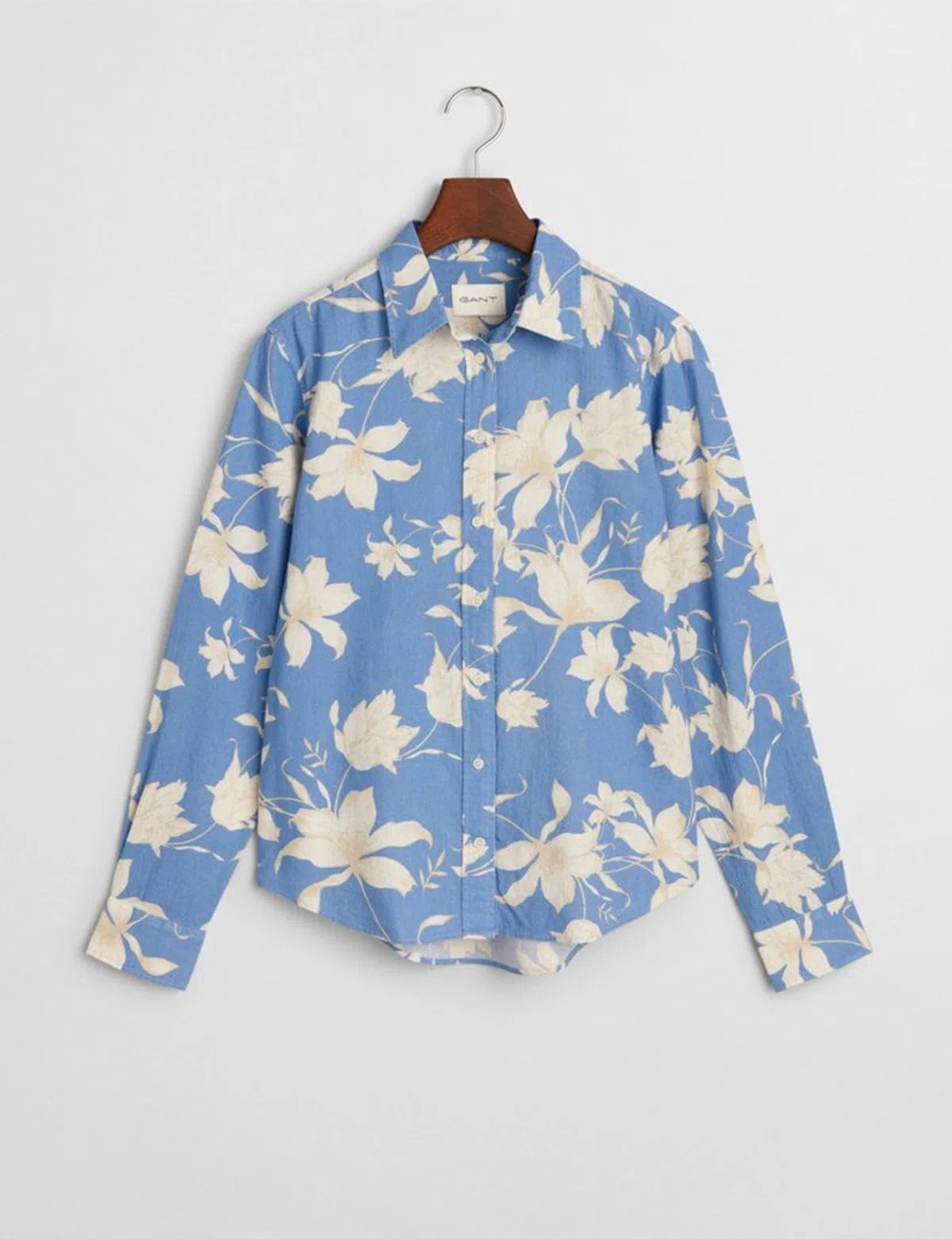 Camisa de Lino Azul con Estampado Floral