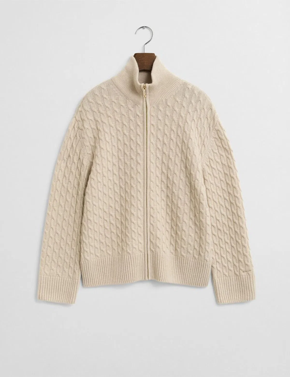 Cardigan de malha com fecho Bege
