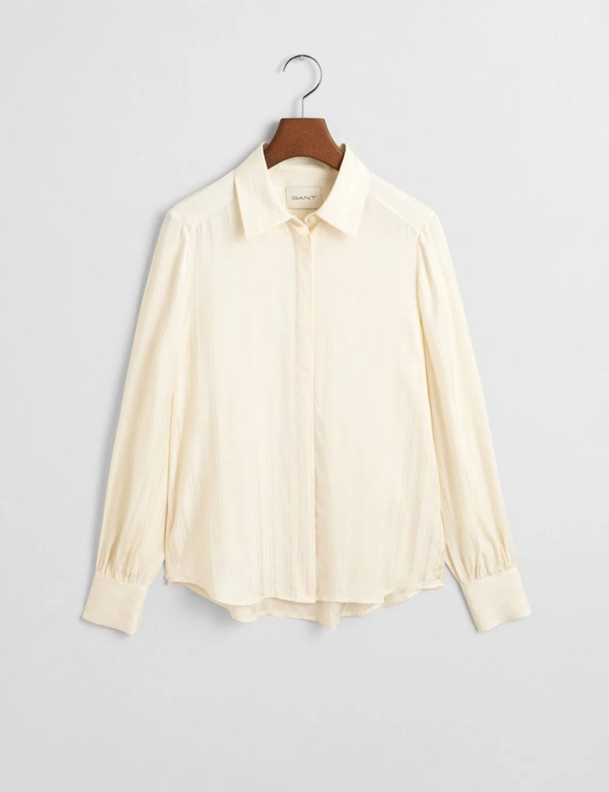 Camisa às riscas de cetim Bege