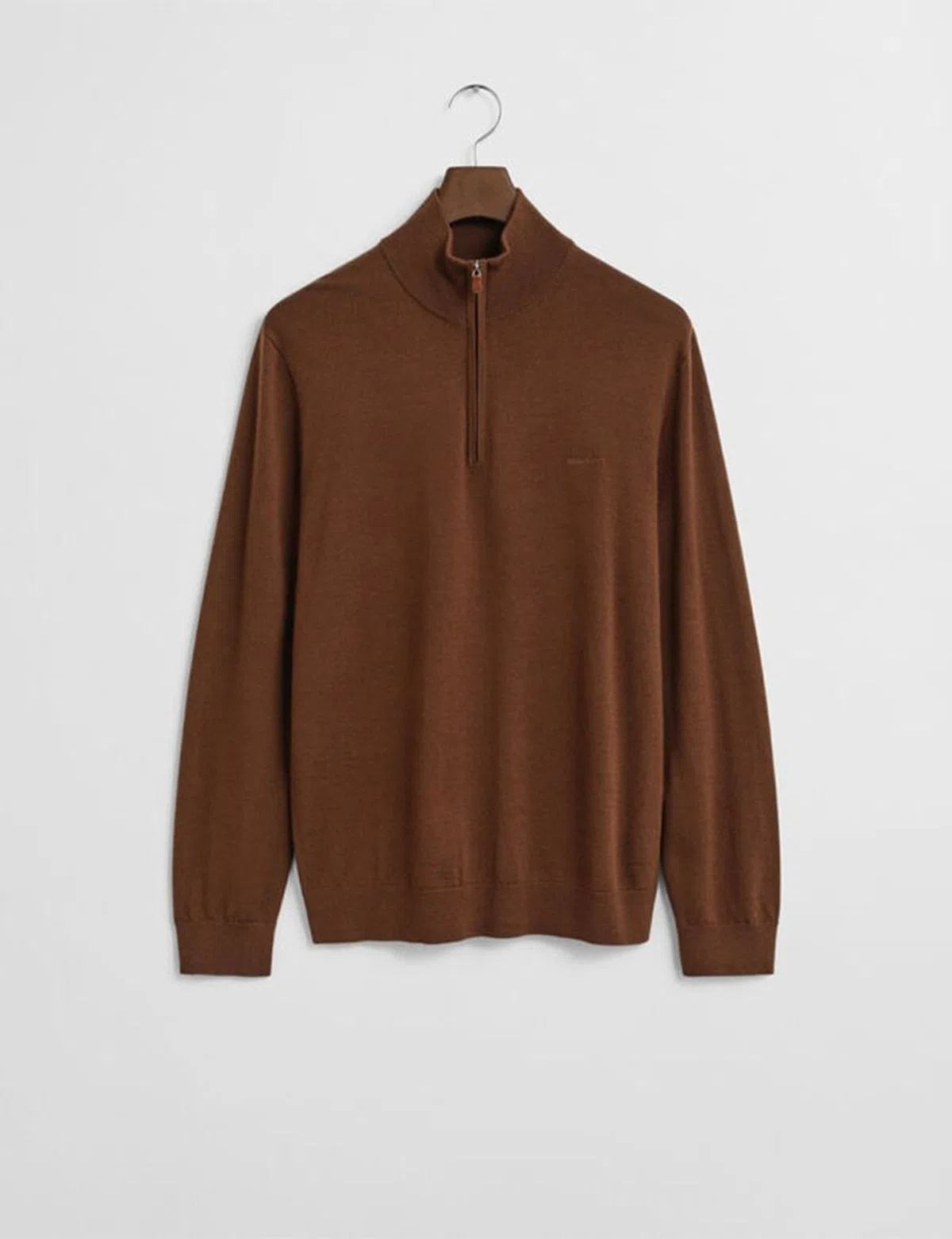 Brown Fine Wool Half-Zip Sweater