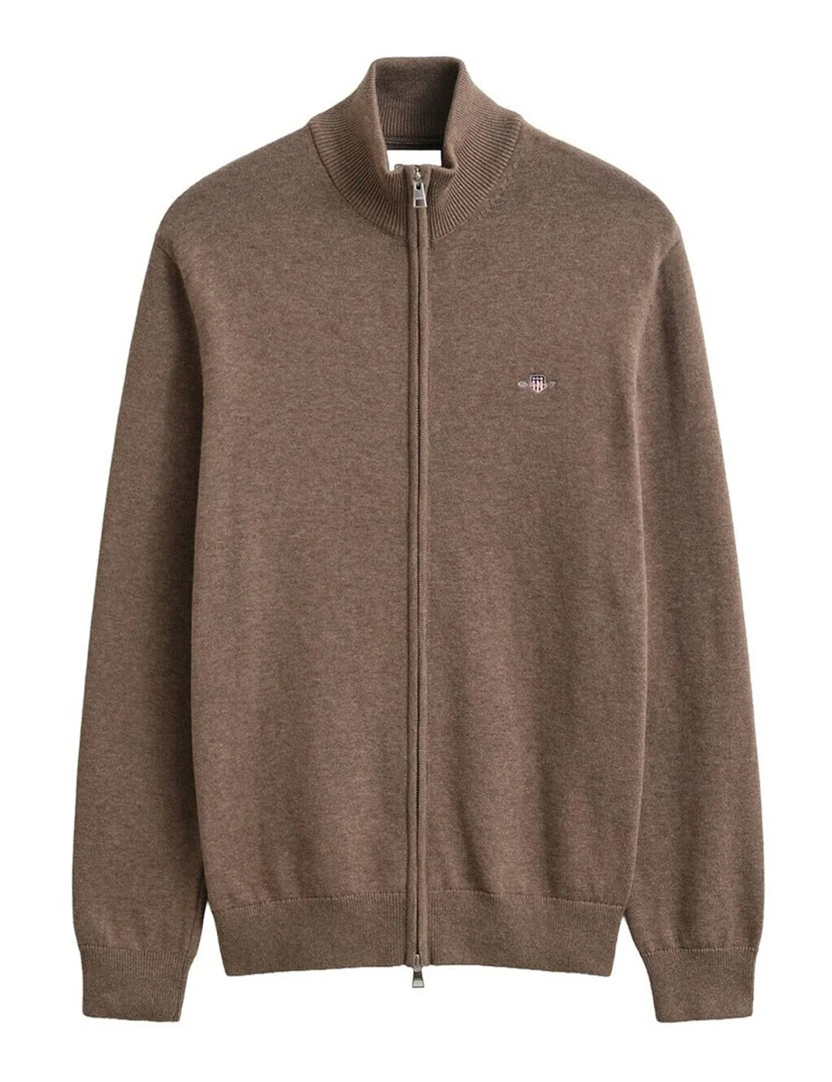 Cardigan de malha com fecho Castanho