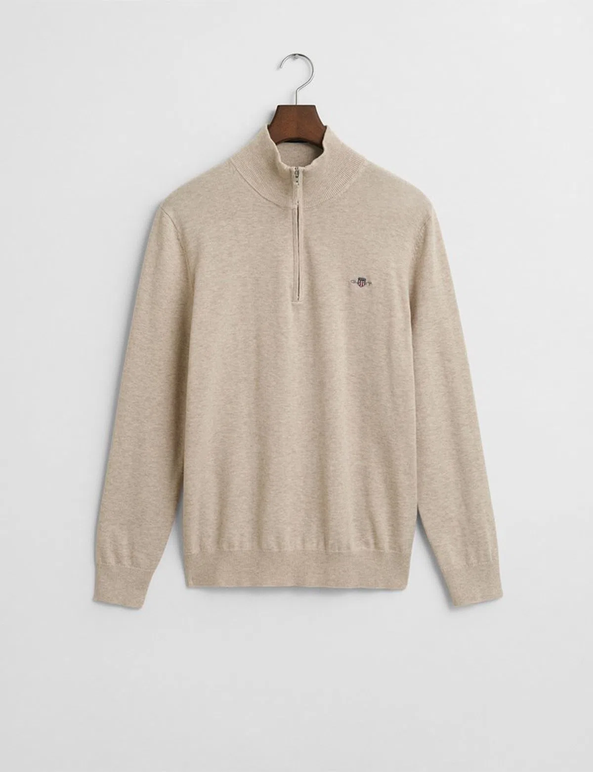Beige Half-Zip Knit Sweater