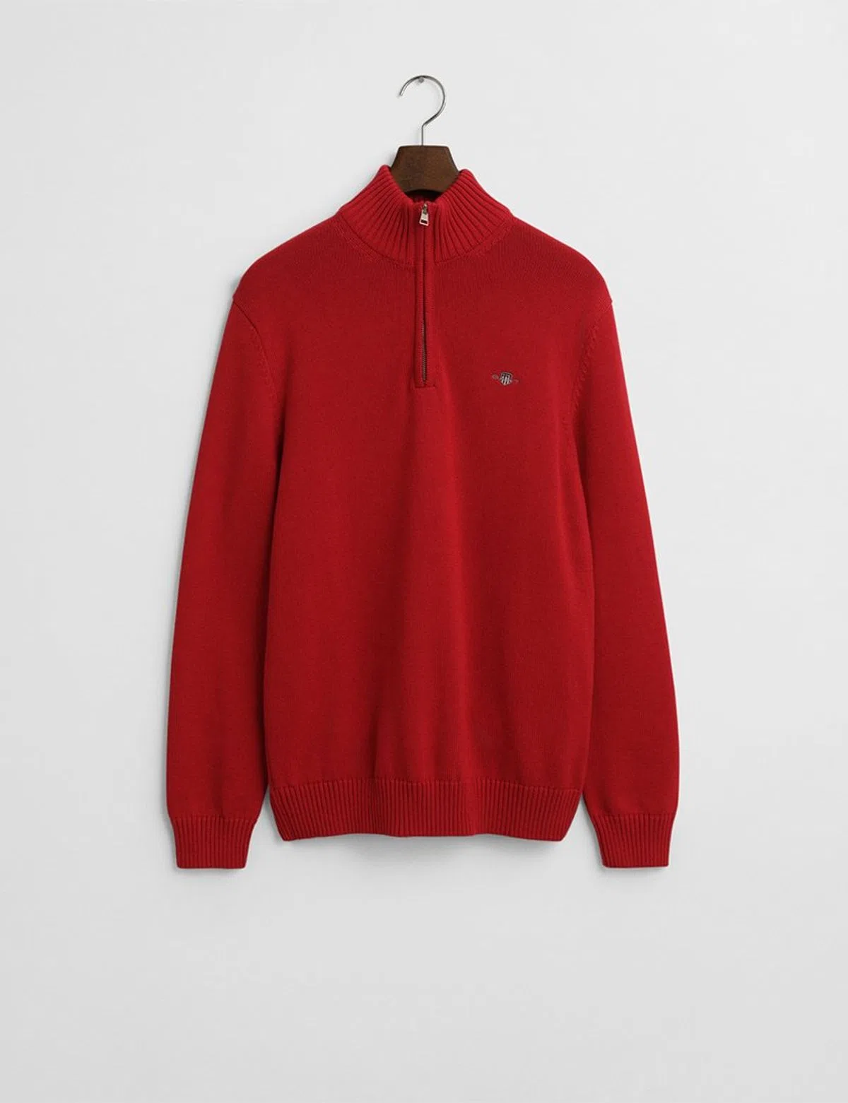 Knitted sweater with half zip Red