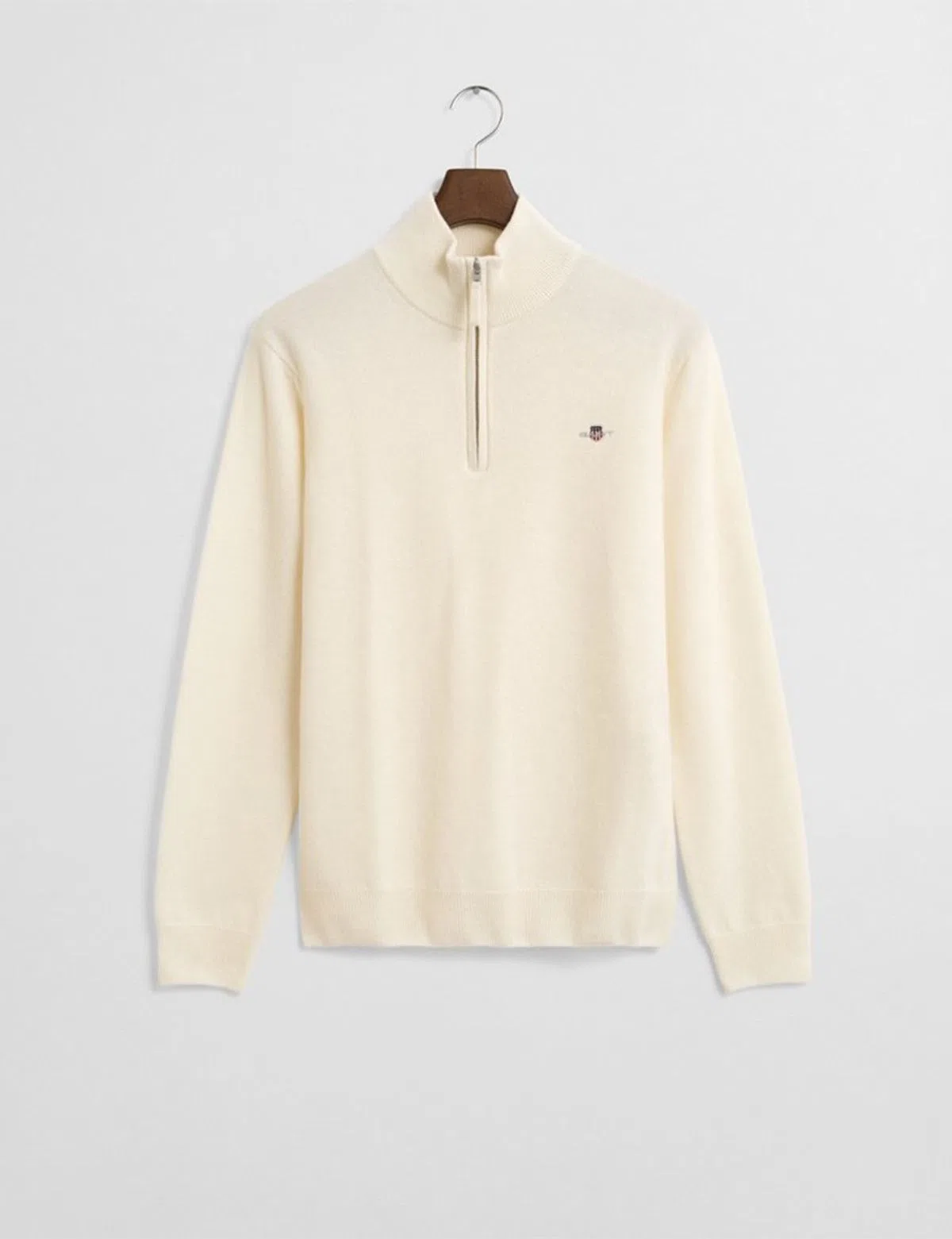 Fine Wool Sweater Half Zip Beige