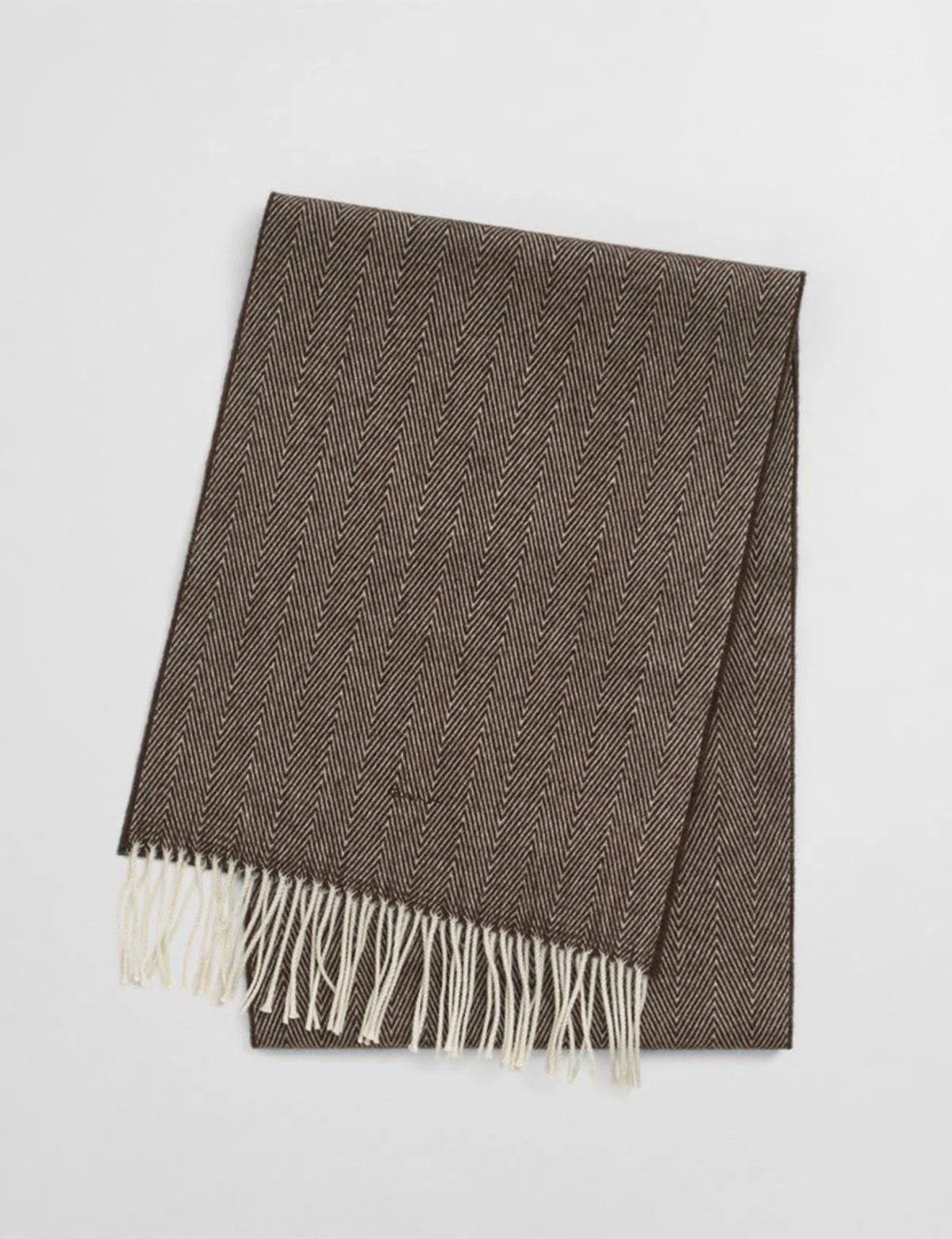 Brown Herringbone Wool Scarf