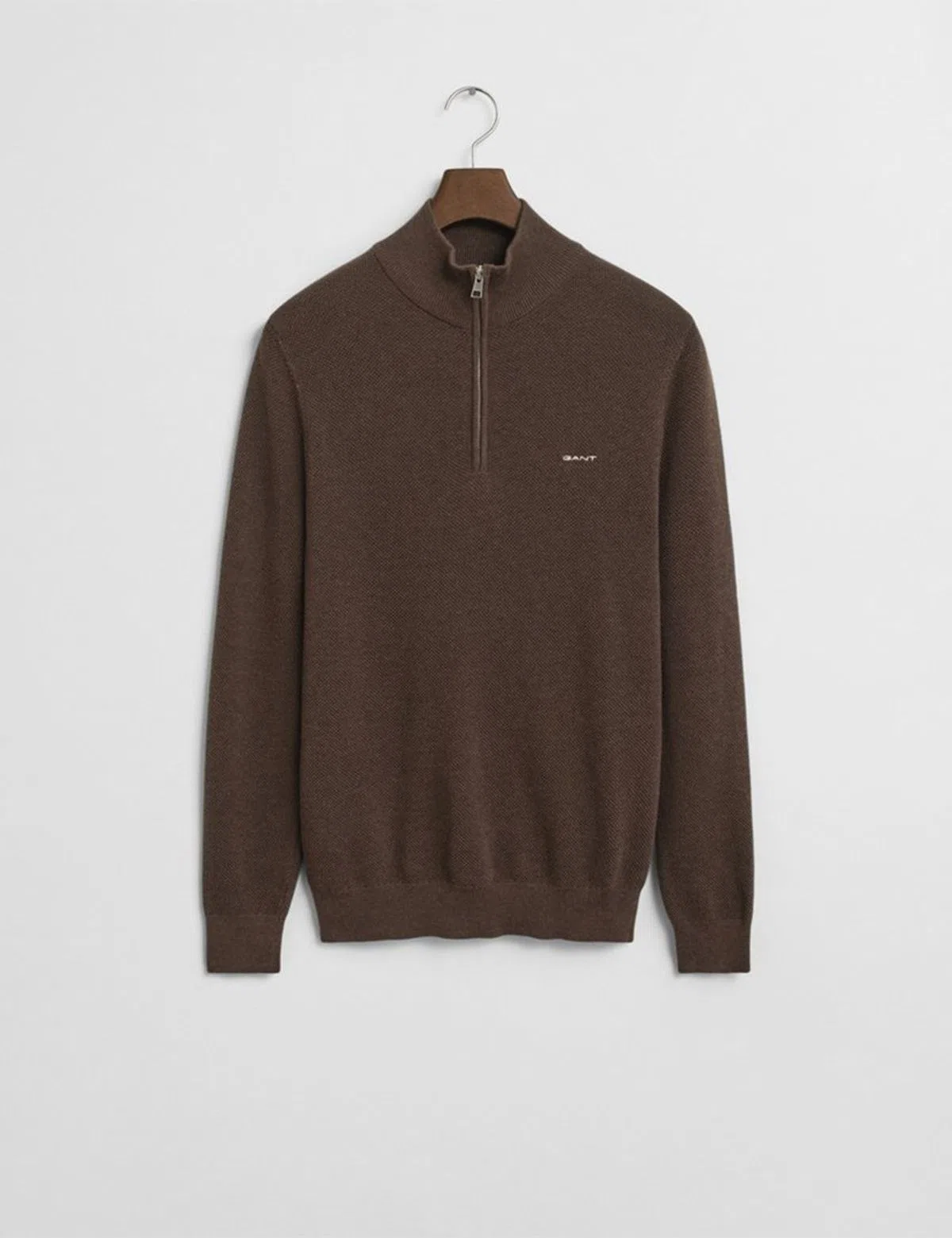 Pique Brown Half-Zip Sweater