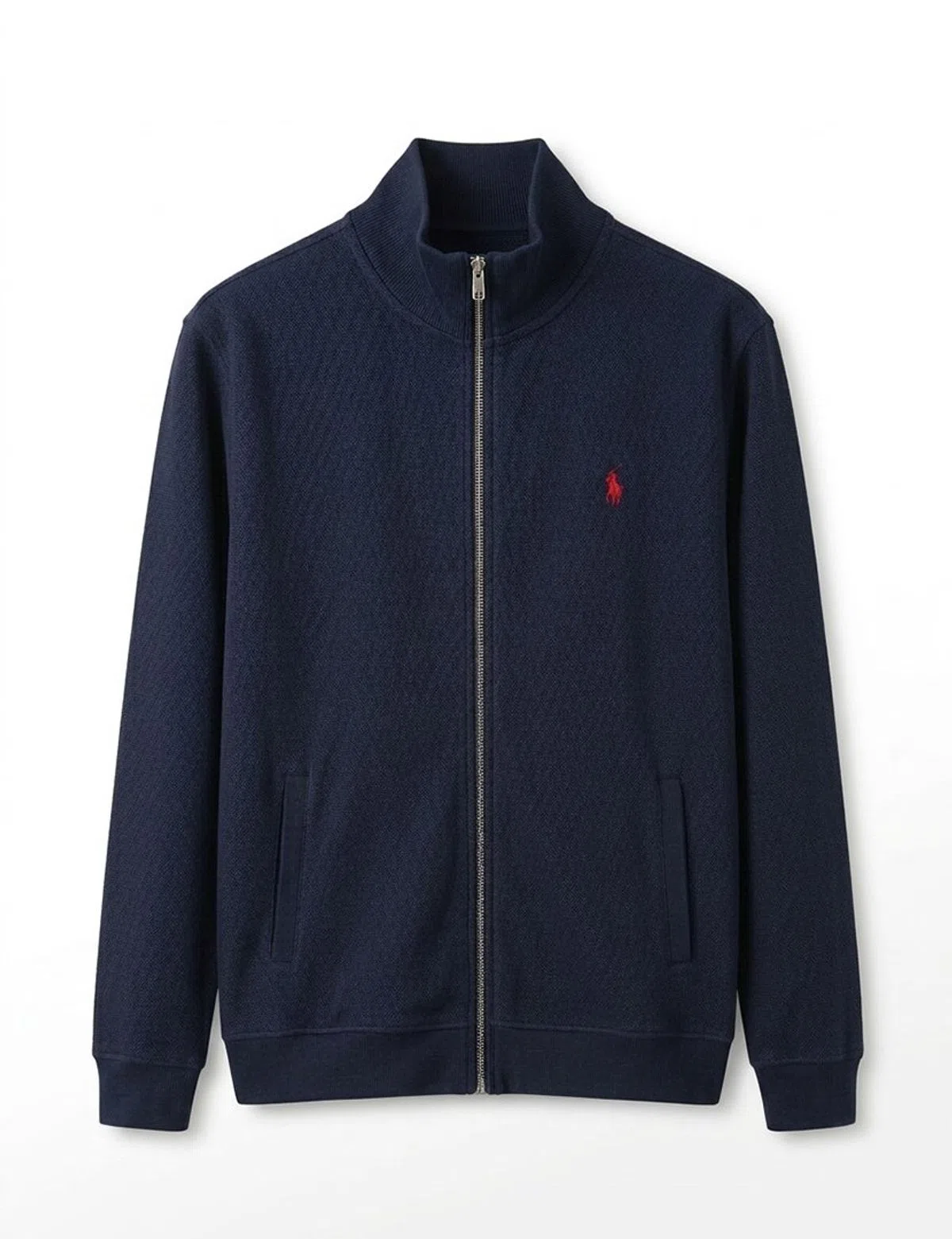 Knitted Jacket with Zip Navy Blue
