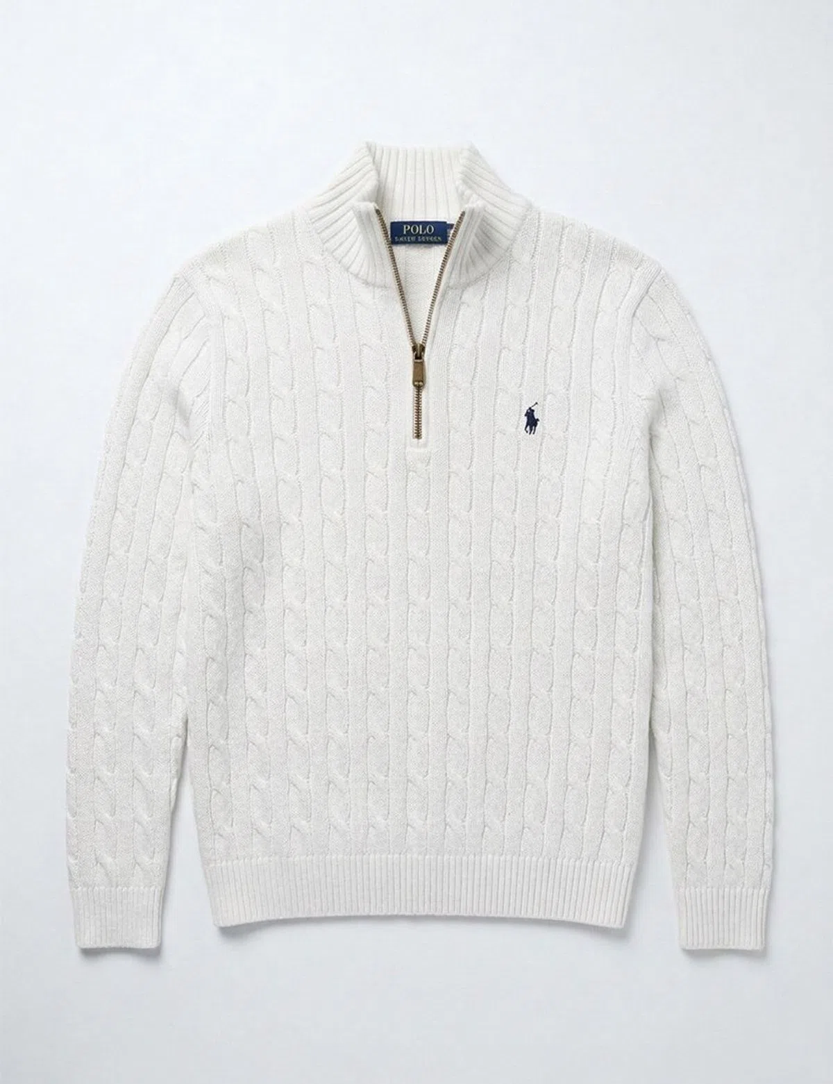 Beige Knit Sweater with Half Zip
