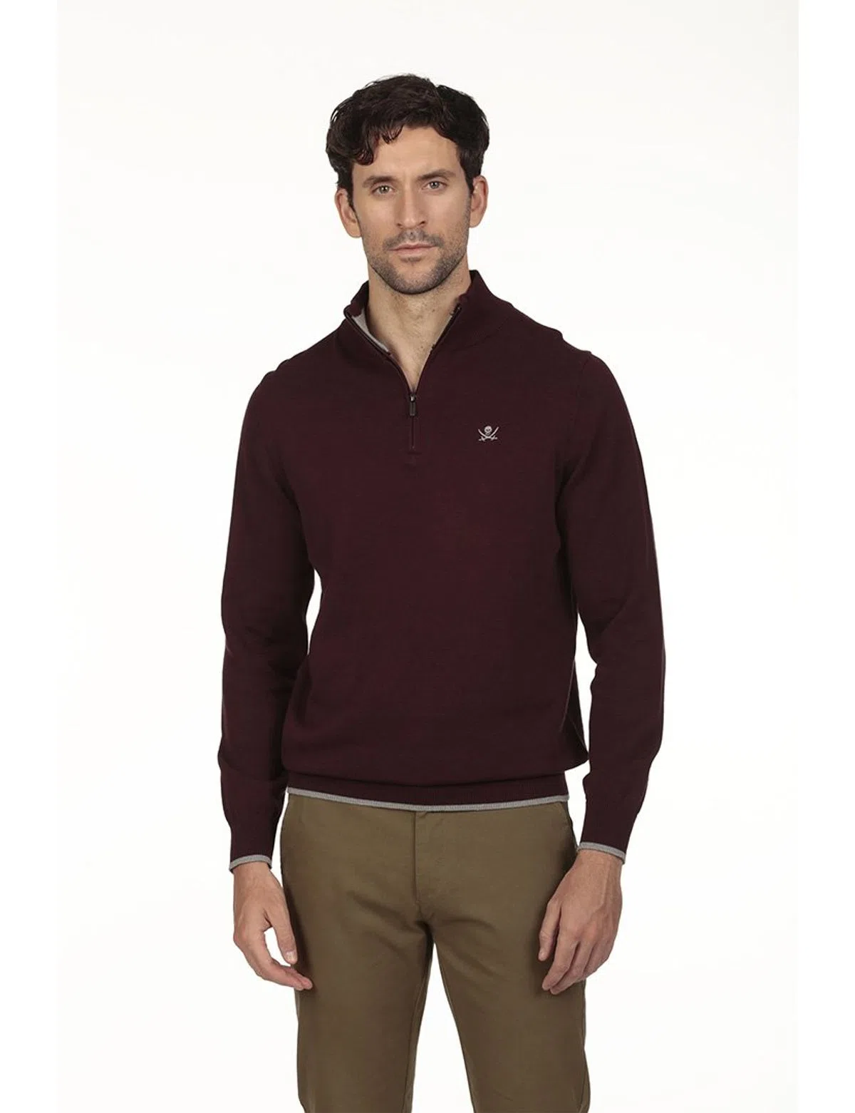 Regular Zip Half Sweater Burgundy