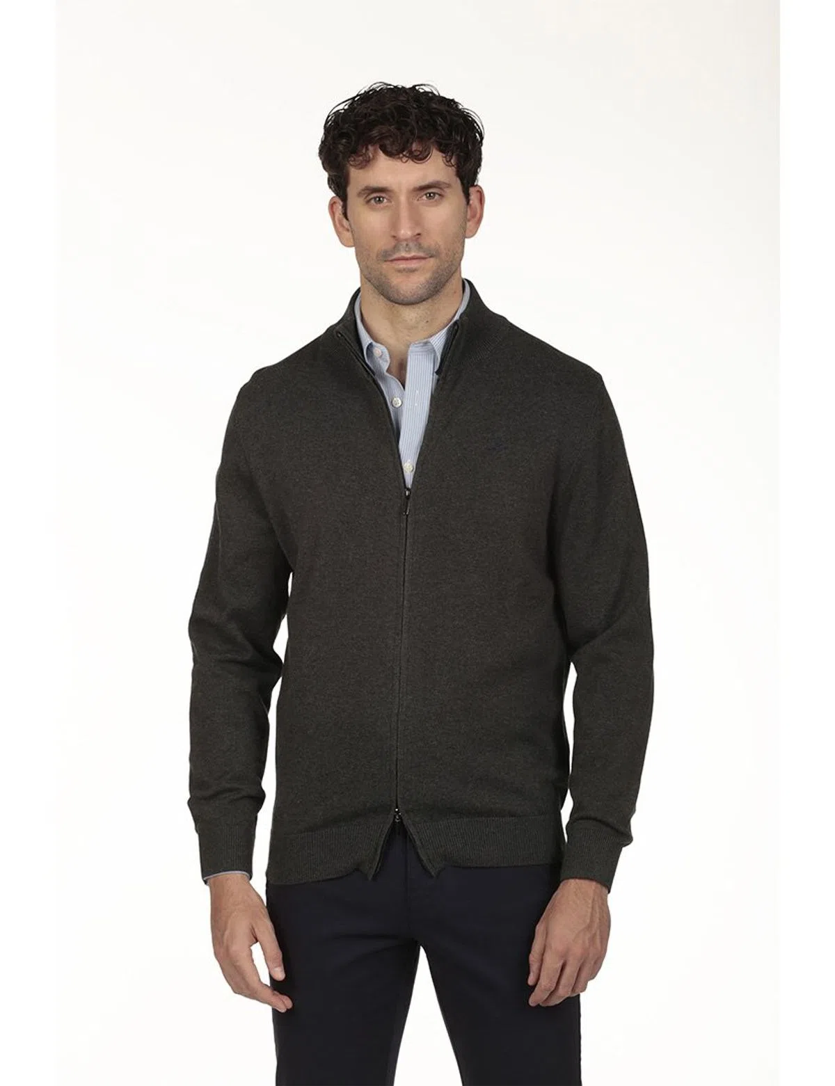 Cardigan com fecho Regular Cinzento escuro