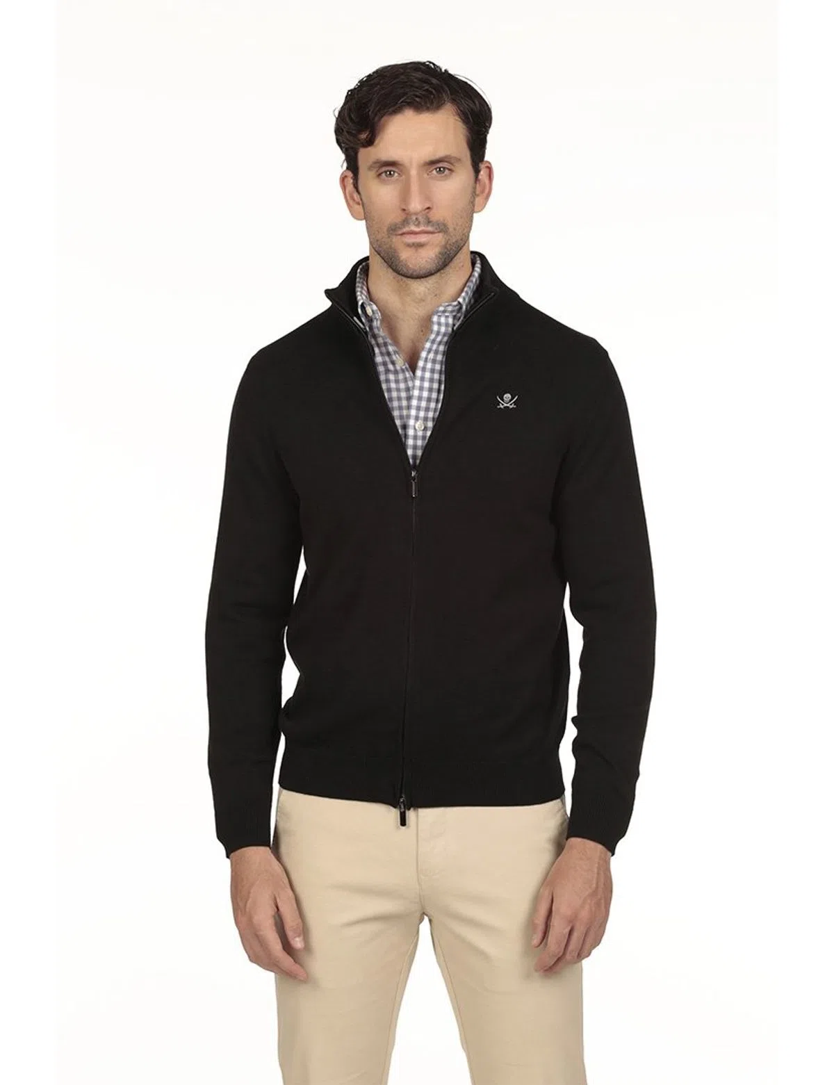 Cardigan Negro con Cierre Regular