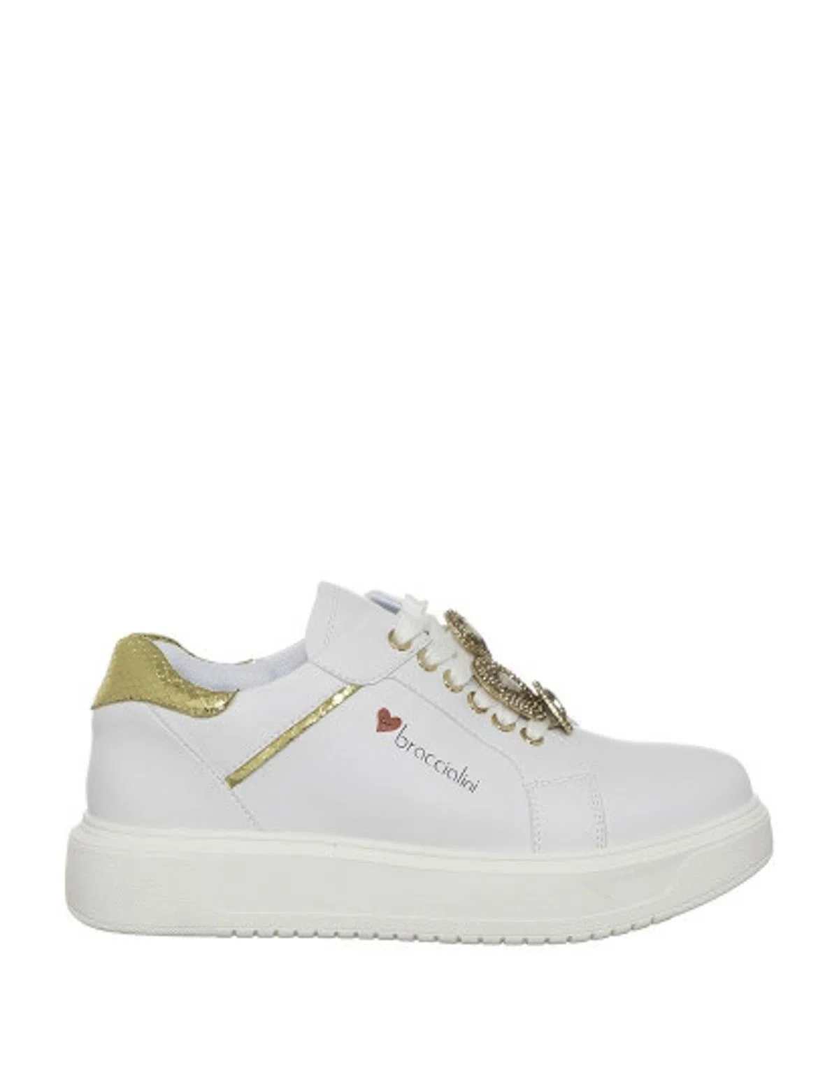Women's White and Gold Sneakers