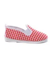 Red Checkered Print Slip-ons