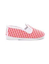 Red Checkered Print Slip-ons