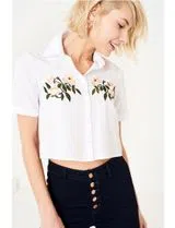 White Cropped Flowers Shirt