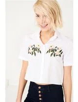 White Cropped Flowers Shirt