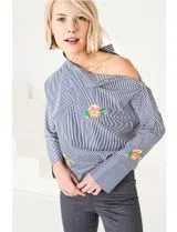 Open Shoulder Striped Blue Shirt