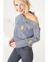 Open Shoulder Striped Blue Shirt