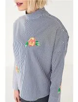 Open Shoulder Striped Blue Shirt