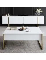 Mesa Centro Luxe Branco Dourado