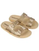Chinelos Follow Print Kids Bege Glitter