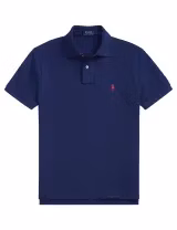 Pólo Slim Fit Azul Marinho Logotipo Vermelho