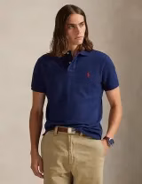 Pólo Slim Fit Azul Marinho Logotipo Vermelho