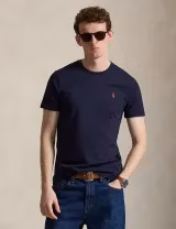 T-Shirt Slim Fit Azul Marinho Logotipo Vermelho