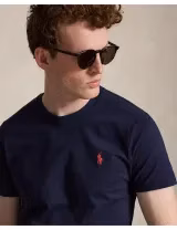 T-Shirt Slim Fit Azul Marinho Logotipo Vermelho