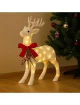 Christmas Decoration - Standing Reindeer with LED Lights and White Fabric 30x30x12cm