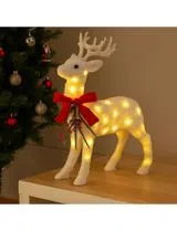 Christmas Decoration - Standing Reindeer with LED Lights and White Fabric 30x30x12cm