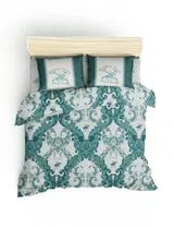 Conjunto de Roupa de Cama Casal King Size 260x220cm Verde e Branco