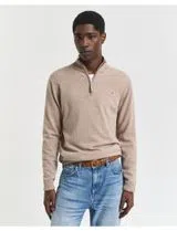 Fine Wool Sweater Half-Zip Beige